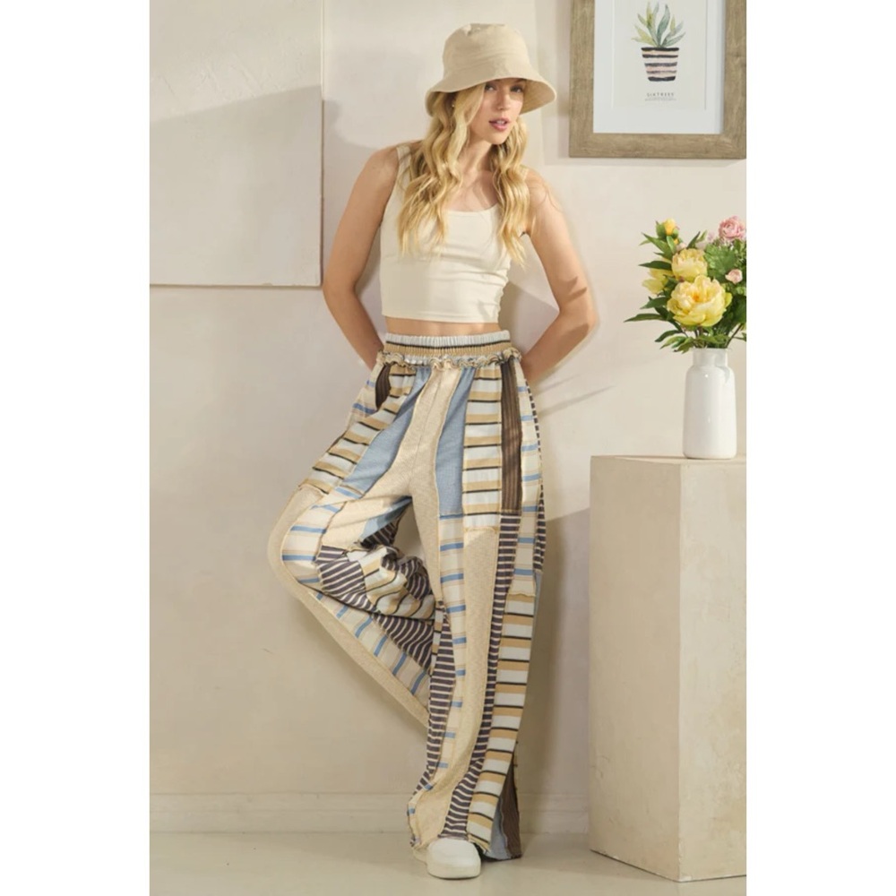 Oli & Hali Cream Blue Multicolor Striped Pants - Picture 8 of 10